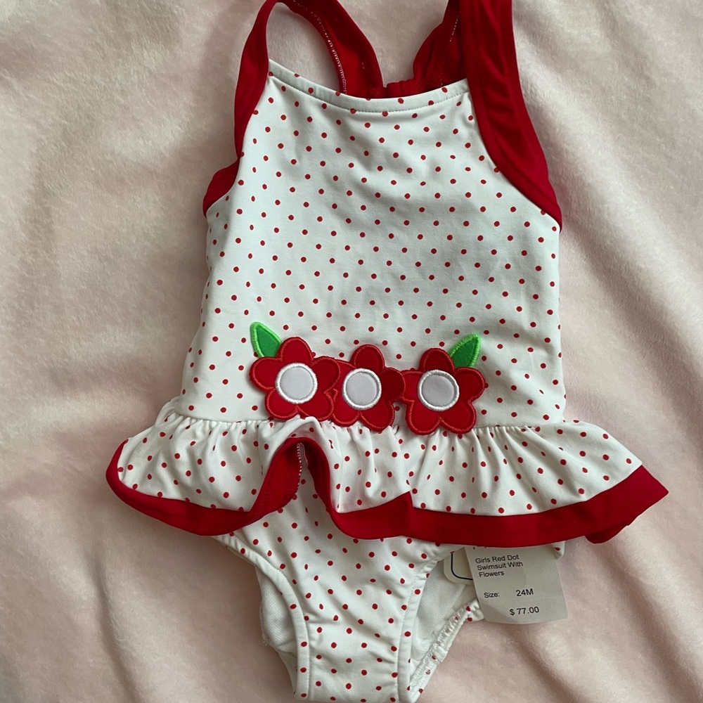 Un-worn NWT Girls Florence Eiseman red ruffle bathing suit 12 months